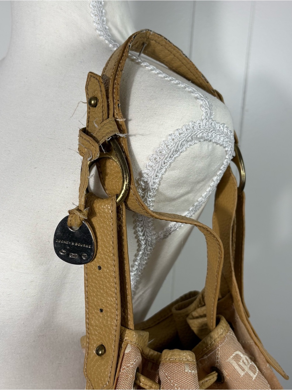 Vintage 90s Dooney & Bourke Brown Canvas Monogram Logo Bucket Hobo Bag *READ* - Picture 7 of 13